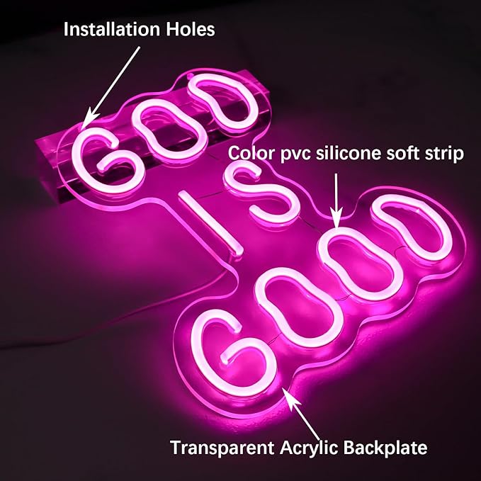 God is Good Neon Light ，Preppy Christian Decor Neon Sign