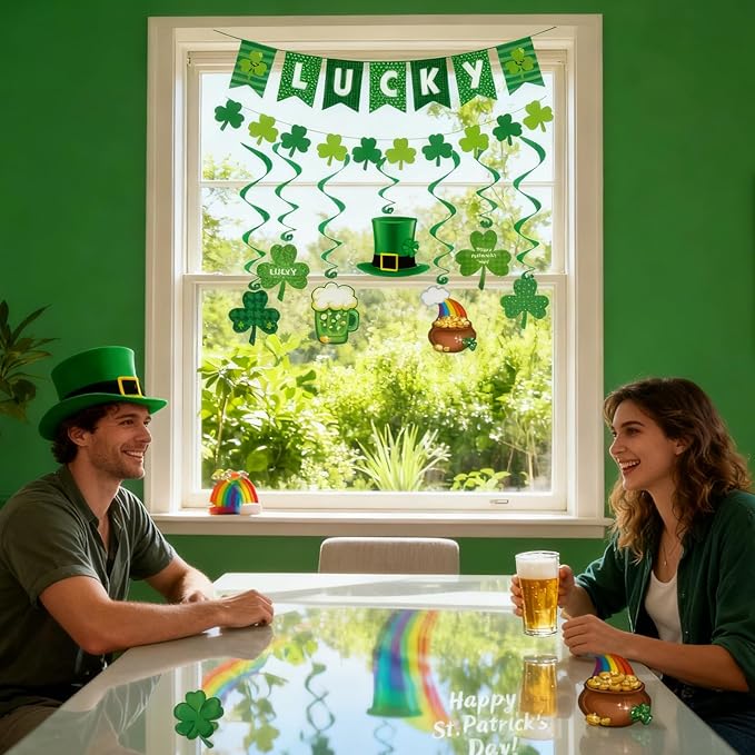 St. Patrick's Day Decorations Set for Party, Lucky Banner Shamrock Banner Garlands Hanging Swirls Clover Decor for Home St Patricks Day Party Supplies