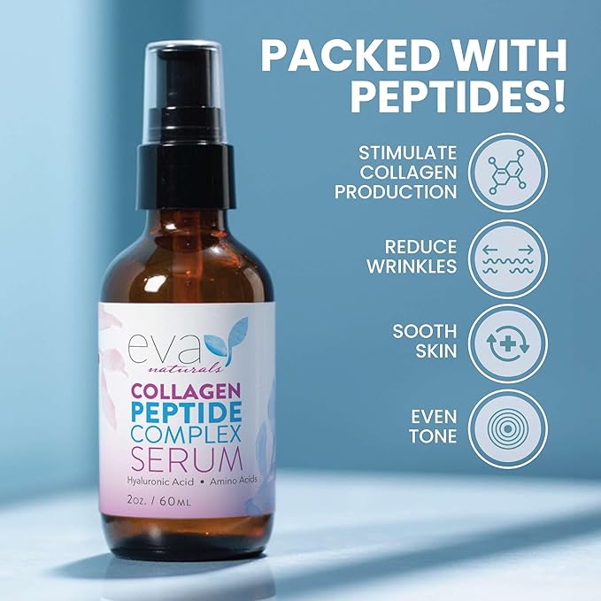 Collagen Peptide Serum for Face – Anti Aging Facial Treatment with Peptides & Hyaluronic Acid – Gentle Formula for Sensitive Skin, Microneedling Pen, Derma Roller, Skin Firming & Hydrating (2 Oz)