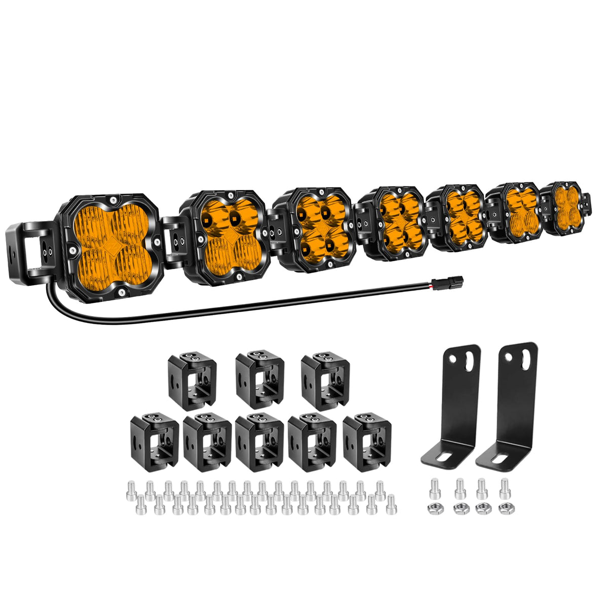 Willpower 46 inch 210W Amber Straight Curved Adjustable & Linkable LED Light Bar with Wiring, Spot Flood Beam Off Road 4X4 Drivi