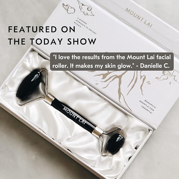 Mount Lai Warming Black Obsidian Facial Roller – The Stone of Clarity, Detoxifying Face Roller Tool for Purified Skin, Relaxation & Improved Circulation, Facial Massager Tool for Self-Care Ritual