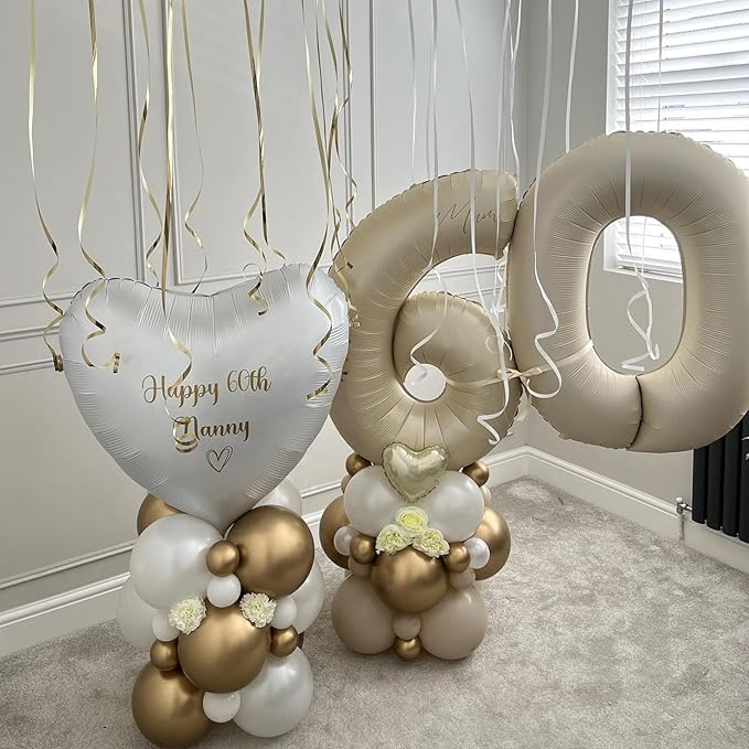 Number 6 Balloon Beige,40 Inch Large Cream Foil 6 Helium Balloons for Boys Girls Birthday Anniversary Decorations