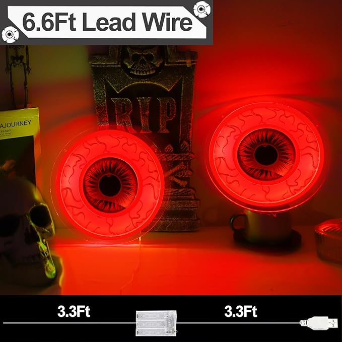 Halloween Window Decorations Indoor Lights, Eyeball Shaped Neon Signs, Red Led Lights Battery Operated Or USB Powered,Cute Gothic Decor for Home, Room, Wall, Office, Mental(2Pack)