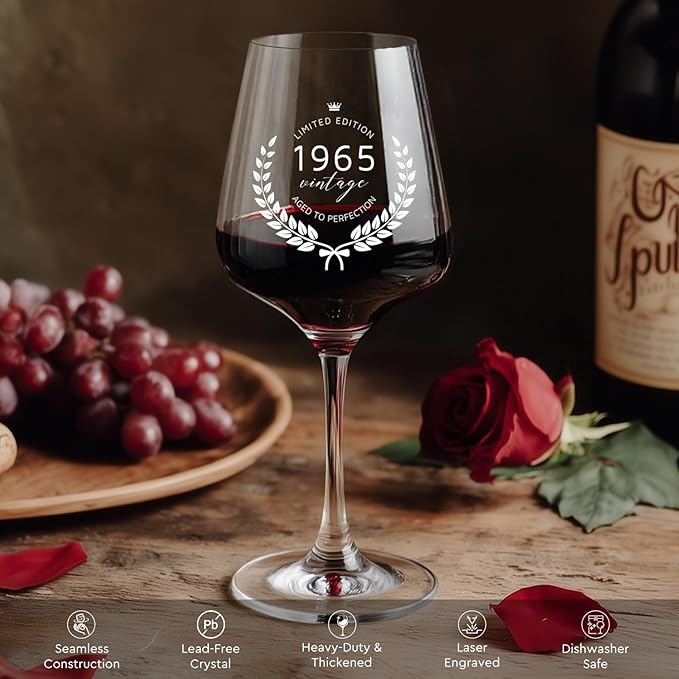 AW BRIDAL Happy 60th Birthday Gifts for Women or Men, Personalized 1965 Vintage Wine Glass Gift Set for Birthday Decorations Ideas, Born in 1965 Gifts for Mom Dad Grandpa Grandma Friends Coworkers
