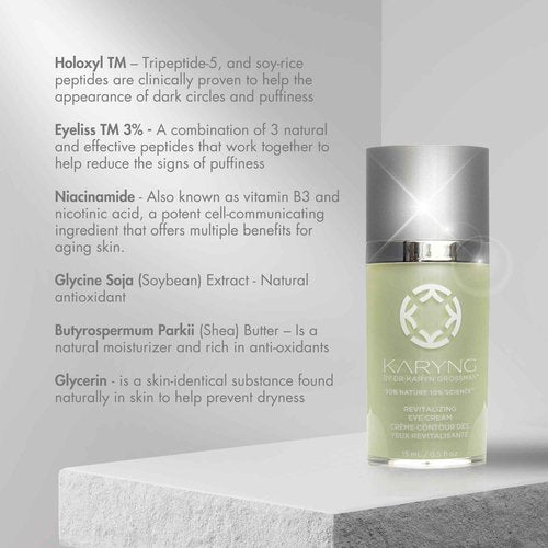 KARYNG Revitalizing Peptide Eye Cream, Organic Anti Aging Eye Cream, Targets Under Eye Puffiness, Fine Lines, Dry Skin and Dark Circles, Soothing Under Eye Treatment, 0.5oz