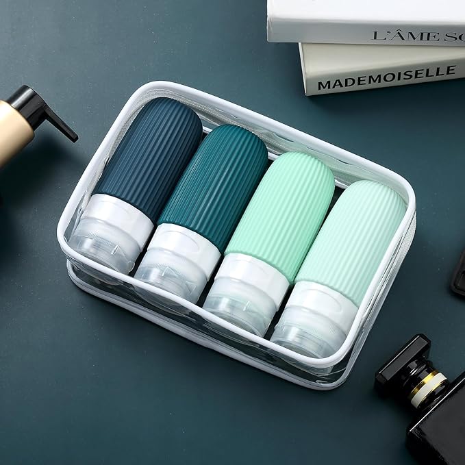 Mrsdry Travel Bottles for Toiletries, Tsa Approved 2oz Travel Bottles, BPA Free Leak Proof Travel Size Toiletry Containers, Refillable Travel Accessories with Toiletry Bag for Shampoo Liquid (4 Pack)