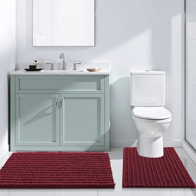 Arotive Luxury Chenille Bathroom Rug Mat, Extra Soft Thick Absorbent Shaggy Bath Rugs, Non-Slip Machine Wash Dry, Plush Bath Mats for Bathroom, Shower and Tub, 36x24, Burgundy