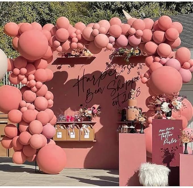 Dusty Pink Balloons Arch Kit Double Stuffed Pink Balloon Garland Latex Different Sizes 18In 12In 5In For Anniversary Girls Birthday Bridal Baby Shower Engagement Party Decoretions