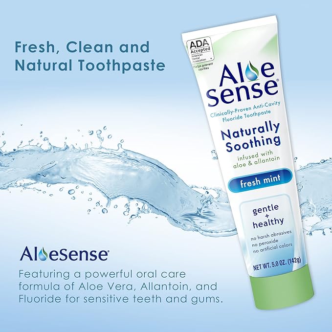 Naturally Soothing Toothpaste for Sensitive Teeth and Gum Care with Aloe Vera, Allantoin & Fresh Mint Flavor, Gentle & Natural, ADA Approved (5-oz, 2 Count)