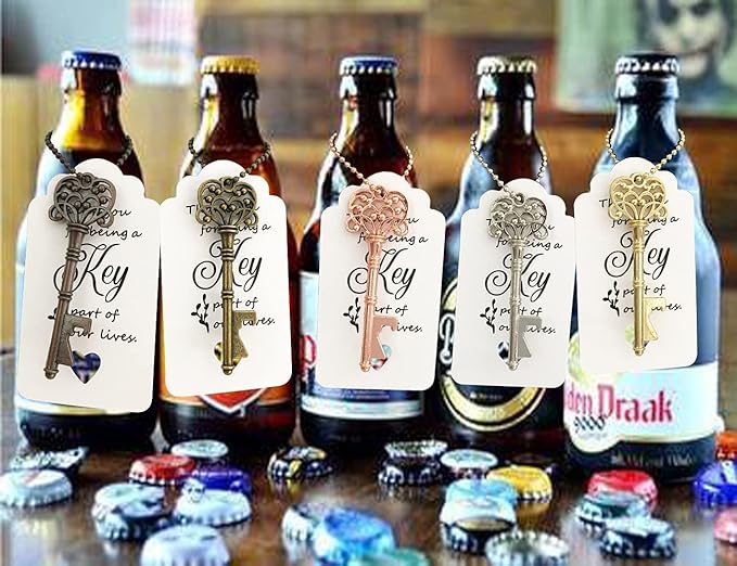 WODEGIFT 100 PCS Wedding Favors Key Bottle Openers,Bridal Shower Party Favors,Vintage Skeleton Key, Rustic Wedding Favors Decoration (5 colors mix and match)