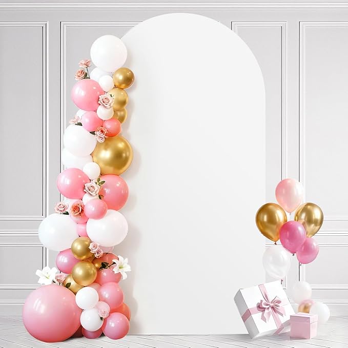 Ledido Wedding Arch Backdrop Cover 6FT Arch Covers Fitted Stretchy Spandex Round Top Stand Backdrop Cover for Wedding Banquet Ceremony Birthday Party Baby Shower Event Decoration,White