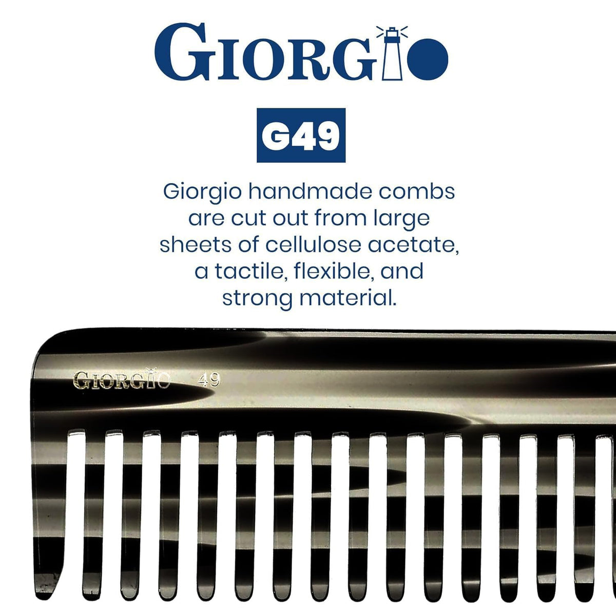 Giorgio G49 Graphite Large 5.75 Inch Hair Detangling Comb, Wide Teeth for Thick Curly Wavy Hair. Long Hairs Detangler Comb For Wet and Dry. Handmade of Quality Cellulose, Saw-Cut, Hand Polished