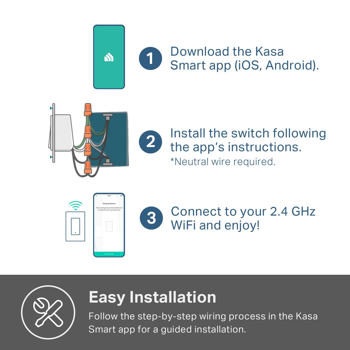 Kasa Smart Light Switch HS200-LA, Light Almond, Single Pole,Neutral Wire Required, 2.4GHz Wi-Fi Light Switch Compatible with Alexa and Google Home, UL Certified, No Hub Required