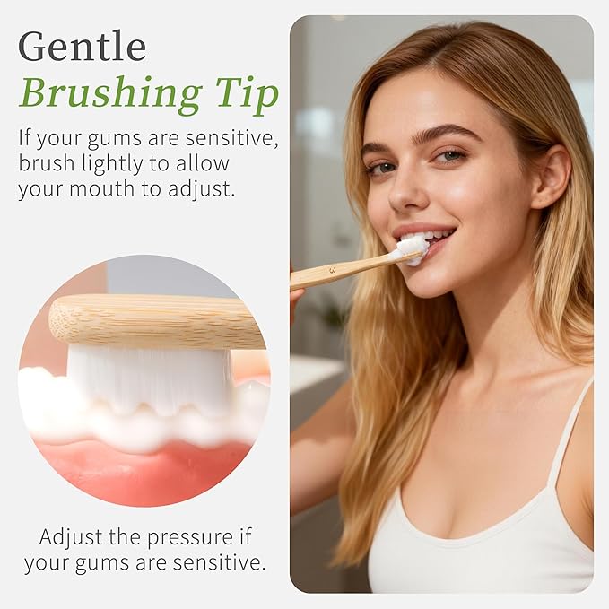 Bamboo Toothbrush BPA-Free Bristles Biodegradable Handle Ergonomic Design 12 Pack Natural Wooden Oral Care Set for Adults