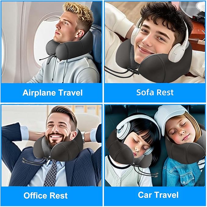 Neck Pillow for Traveling,Premium Memory Foam Travel Neck Pillow for Airplane,Soft Smooth & Breathable Cover,Adjustable Headrest Sleep Flight Pillow for Plane,Car,Office and Home,Black