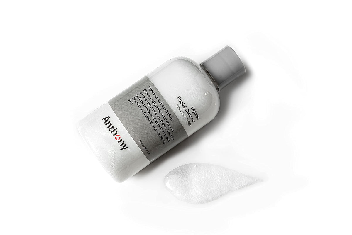 Anthony Glycolic Facial Cleanser for Men, Glycolic Acid Face Wash, Daily Glycolic Acid Cleanser with AHA for Deep Cleansing, Shave Prep, Removes Dirt and Oil, Non Foaming, 8 Fl Oz