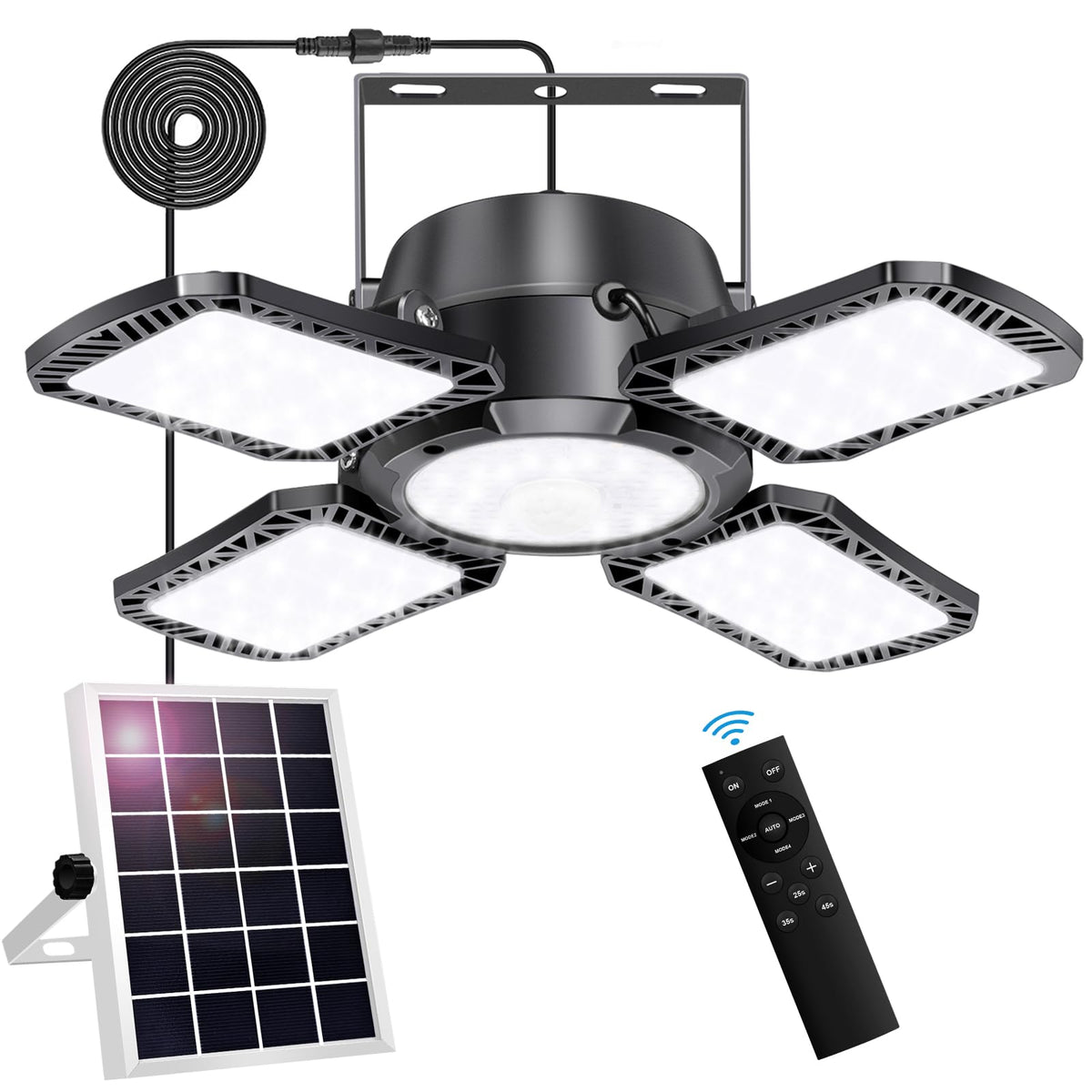Aqonsie Solar Shed Light Outdoor Indoor, 176LED Solar Powered Motion Sensor Pendant Light Daytime Available, Solar Indoor Lights with 5 Lighting Modes & Remote for Shed Gazebo Barn Garage Home