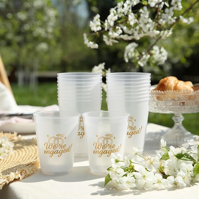 Yungyan 24 Pcs 16 oz We Are Engaged Party Cups Cute Bride Engagement Reusable Plastic Frosted Cups for Bachelorette Party Supplies Favors Wedding Bridal Shower Decoration