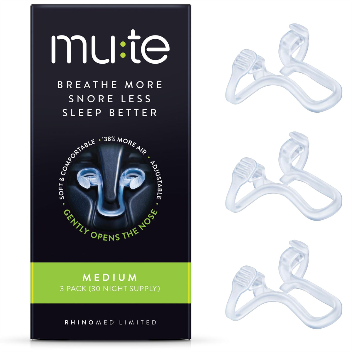 Mute Nasal Dilator Snoring Solution | Medium 3 Pack | Snore Less & Sleep Better | Nasal Strip Alternative | Comfortable Breathing Aids for Better Sleep & Improved Airflow