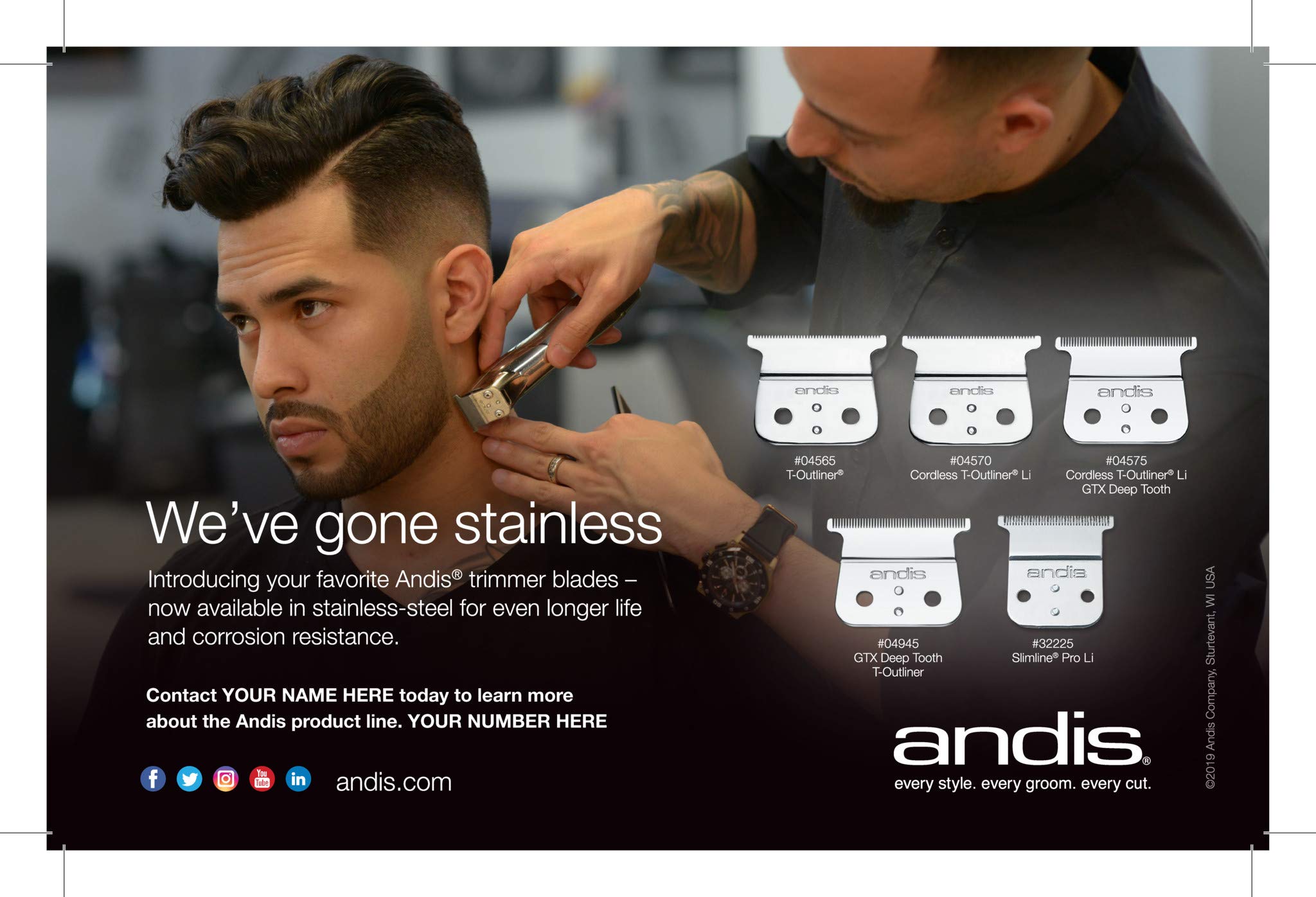 Andis 04570, Cordless T-Outliner Li Replacement T-Blade, Close Cutting, Stainless Steel