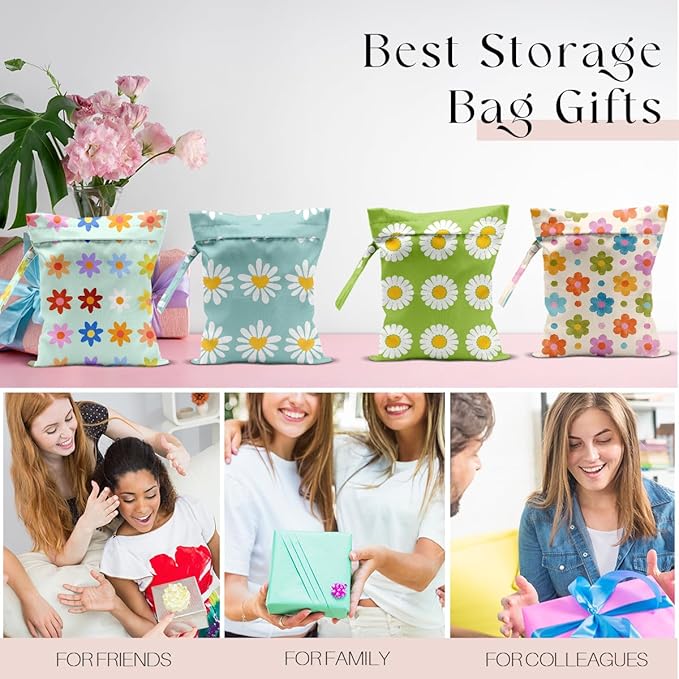 4 Pack Wet Bag for Swimsuit, Beach Travel Essentials Wet Dry Bag, for Sunscreen Toiletry Dirty Clothes Yoga Gym Diaper, Friend Summer Beach Vacation Gifts. Chrysanthemum