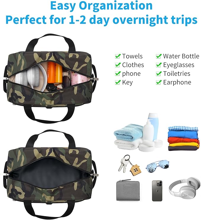Apenze Small Gym Bag 14 inch lightweight Carry On Mini Duffel Bag with D-Ring for Travel Sport - Camouflage