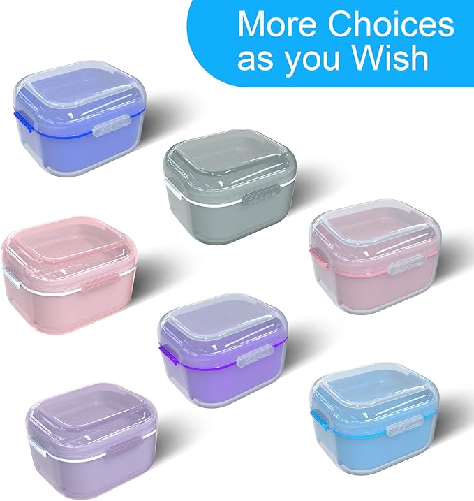 ARGOMAX Denture Case, Denture Cup for Soaking Dentures(Not Leak-Proof), Thorough Cleaning of Dentures, Retainer, Mouthguards, Clear Braces (Light Blue).