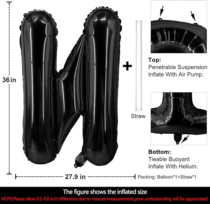 Lovoir 40 Inch Large Black Letter N Balloons Big Size Jumbo Mylar Foil Helium Balloon for Birthday Party Celebration Decorations Alphabet Black N