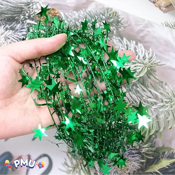 PMU 75 Ft Star Wire Shiny Garland Green - Halloween, Christmas Party, Wedding, Birthday, Festive Home Decoration Ornament Green (3pc-25Ft Each)