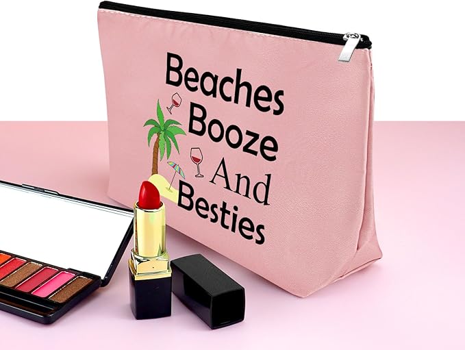 Beach Gifts for Women Friends Makeup Bag Beach Lover Gifts Funny Vacation Gift Seaside Themed Cosmetic Bag for Women Birthday Christmas Graduation present for Besties sister Travel Pouch（Pink）