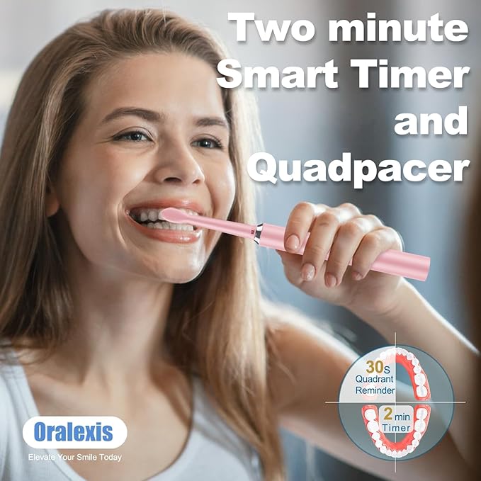 Electric Toothbrush for Adults and Kids, with Tongue Scraper and 8 Brush Heads, One Fast Charge Last 120 Days, 40000 VPM Deep Clean, Sonic Travel Toothbrush - Pink