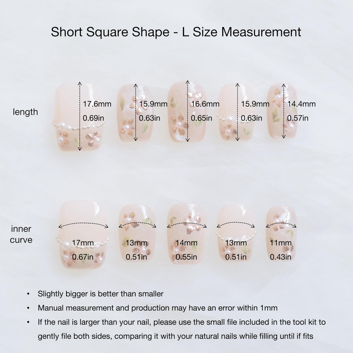 [GLORS] Short Square Press On Nails, Nude Pink with Rose Gold Foil and Pearl Accents, 10 Pieces (Large, SS)