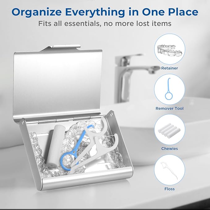 Aluminum Retainer Case for Invisalign Aligners, Partial Mouth Guard Case Denture Retainer Container Case Holder with Vent Holes, Slim Orthodontic Aligner Case for Traveling-1 Pack