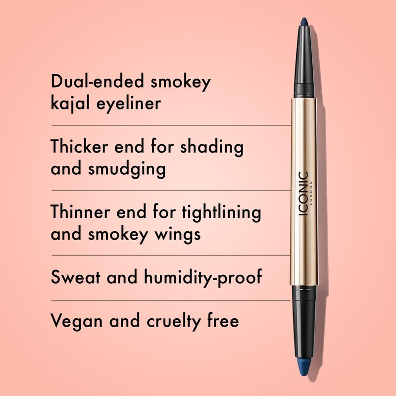 ICONIC LONDON Smokey Eye Duo Eyeliner | Creamy, Easy to Blend 2-in-1 Eyeliner Crayon, Water Resistant, Cruelty Free, Vegan Makeup (Electric Blue) 0.027 oz