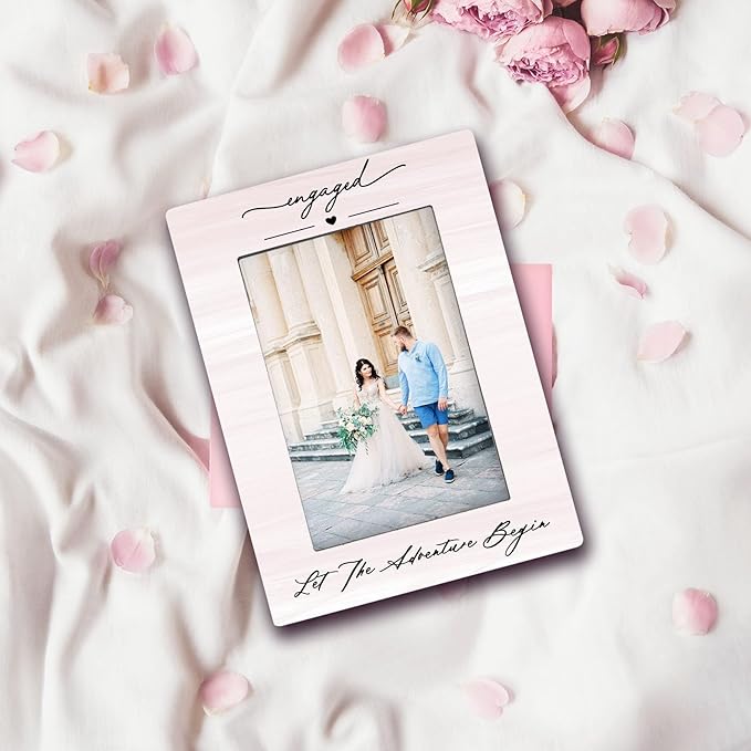 Engagement 4x6 Picture Frame, Let the Adventure Begin Engagement Photo Frames, Wedding Gifts for Newlyweds Couples Wife Husband, Just Engaged Picture Photo Frames for Desk Decor