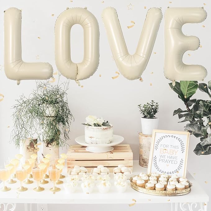 Biapian 40 Inch Love Letter Balloons, Cream Foil Balloons Big LOVE Balloons, 4 Pcs Giant Foil Aluminum Balloon Helium for Birthday, Baby Shower, Wedding, Valentines Day Marriage Party Decorations