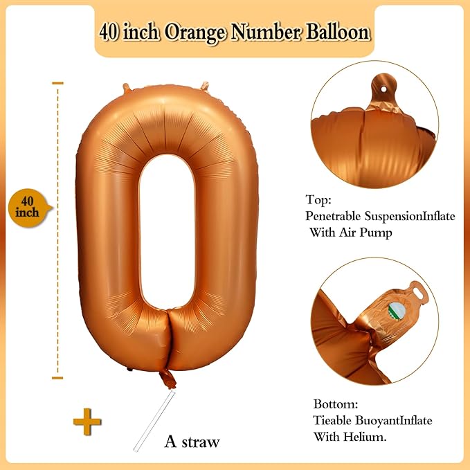 40 inch Orange Number Balloon Giant Foil Helium Balloons for Birthday Party Decorations
