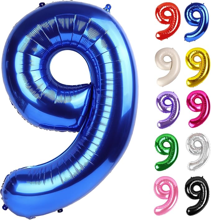 Metallic Blue Number 9 Balloon 40 Inch, 9 Balloon Number, 9th Birthday Decorations, Navy Blue Party Supplies for Boys Girls