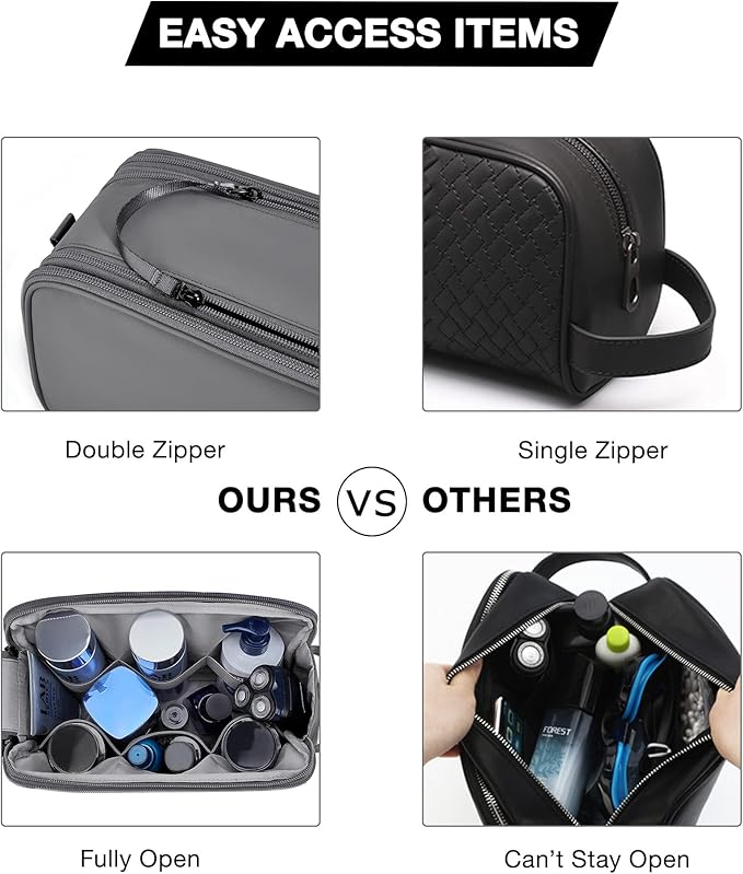 BAGSMART Toiletry Bag for Men, Travel Toiletry Organizer Dopp Kit Water-resistant Shaving Bag for Toiletries Accessories, Door Room Essentials,Grey-large