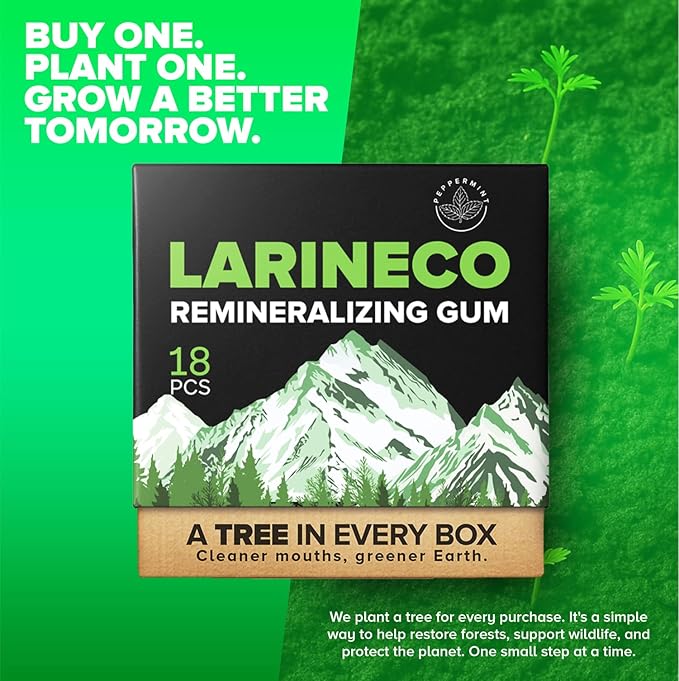 Larineco Remineralizing Gum with Nano Hydroxyapatite & Xylitol – Sugar-Free Cinnamon Xylitol Gum – Plastic-Free, Dye-Free, Aspartame-Free – Natural Base – 18 Pieces (18 Count (Pack of 2), Peppermint)