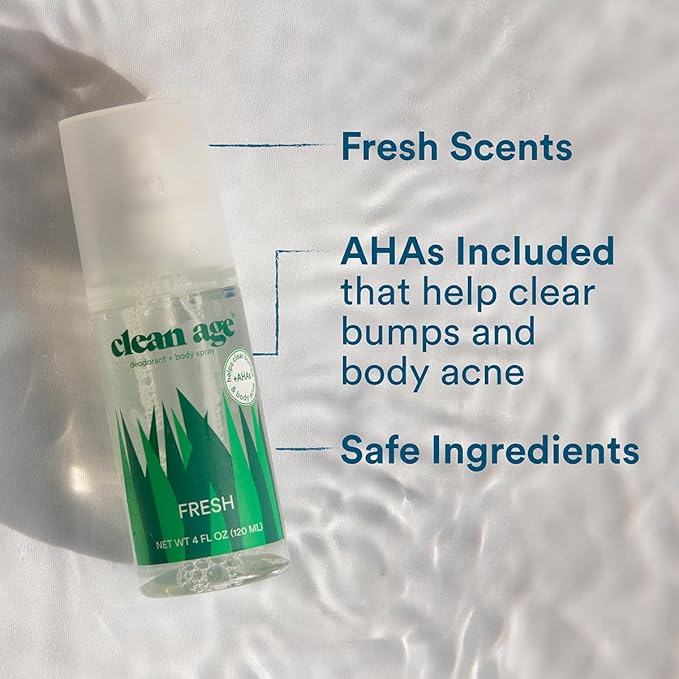 Aluminum Free Deodorant & Body Spray for Whole Body - Fresh 4oz - Clean Deodorant and Body Spray for Teen Boys and Girls - With AHA Fights Body Acne-Formula Specific Body Spray for Teens