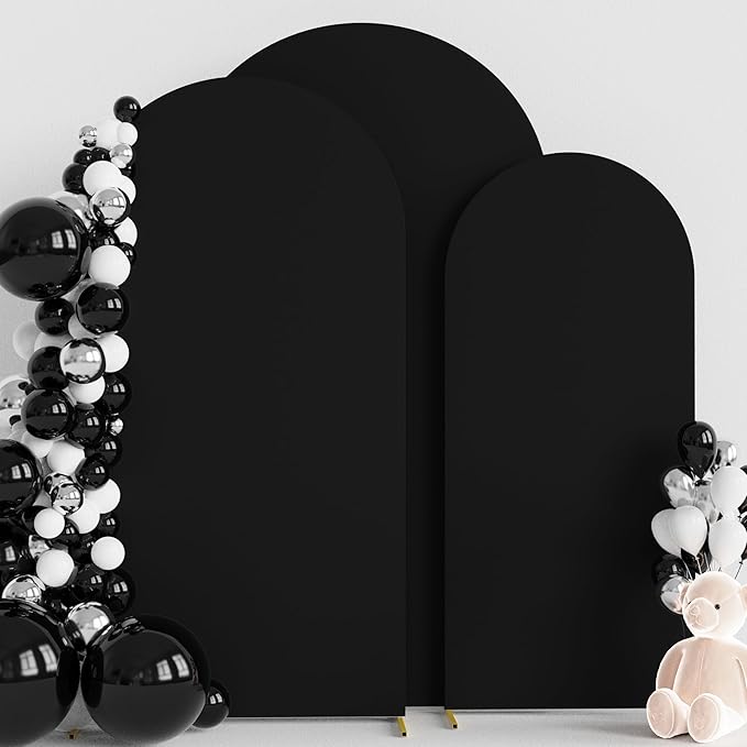 Wokceer Wedding Arch Cover (7.2FT, 6.6FT, 6FT) Set of 3 Spandex Fitted Wedding Arch Stand Covers Round Top Chiara Arch Backdrop Stands Cover for Birthday Party Wedding Ceremony Decor Black