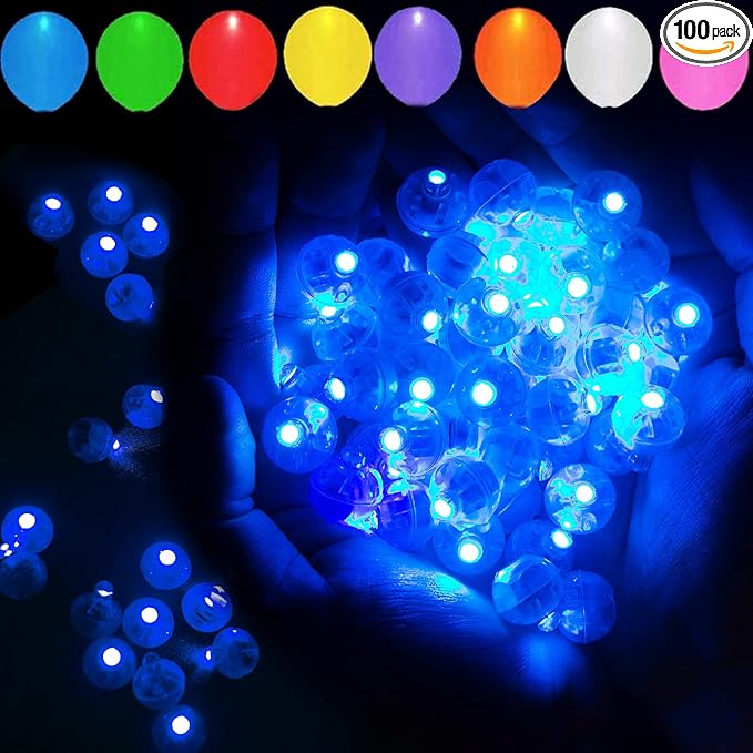 100pcs Blue LED Balloon Light, Round LED Ball Lamp Tiny Led Lighting Decoration for Indoor Outdoor Party Event Fun Wedding Festival Birthday Halloween Christmas Party Supplies