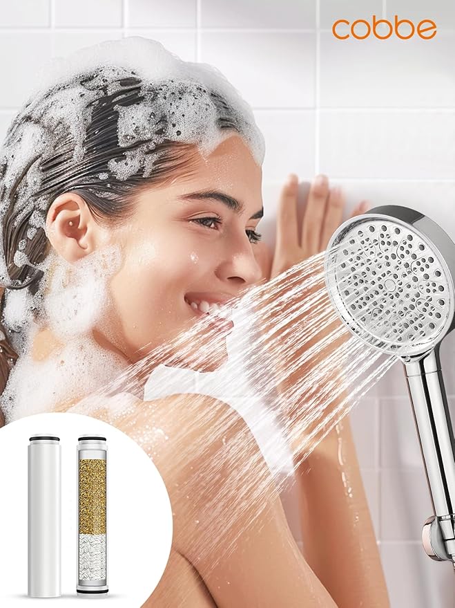 Cobbe 2 Pack Replacement Filters for Handheld Shower Head - UPGRADE FILTERING DURATION - Remove Chlorine - Reduces Dry Itchy Skin