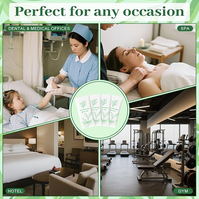 Moist Cotton Towel Bulk Moist Towelettes Individually Wrapped,White Towel Services,Refreshment Pre Moistened Towels for Dentist Travel Sport Party Hotel 100，Green tea