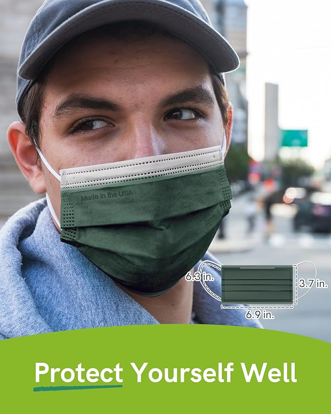 FriCARE Made in USA Disposable Face Masks, 3-Ply ASTM Level 3 Medical Grade, Breathable & Comfortable for Adult Daily Work/Sun Protection, 50 Pack Peacock Majesty