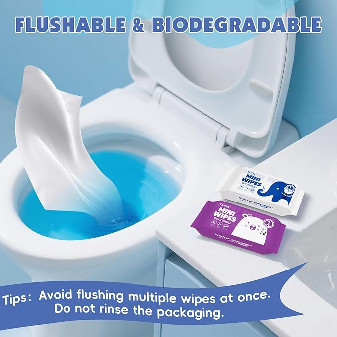 12 PackTravel Flushable Wipes with Aloe & Vitamin E,Impossibly Compact 7 Wipe Per Pack Mini Travel Adult Wet Wipe,Hypoallergenic & Fragrance-Free Skin-Friendly Flushable Wet Wipe(84 Total Wipes)