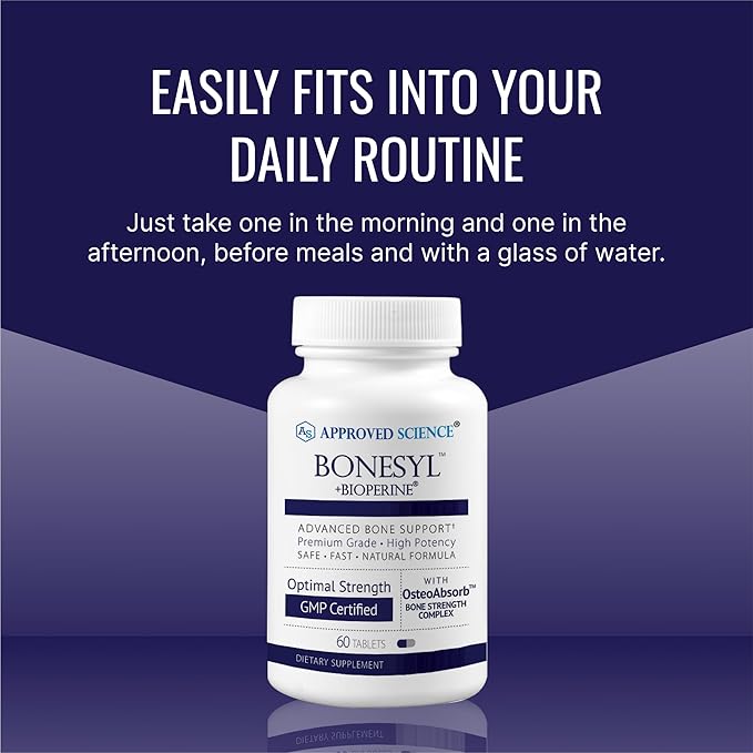 Approved Science Bonesyl - Strengthen Bones, Limit Bone Density Loss - Maintain Overall Bone Health - K2, BioPerine, and Magnesium - 60 Tablets - Vegan - Made in USA