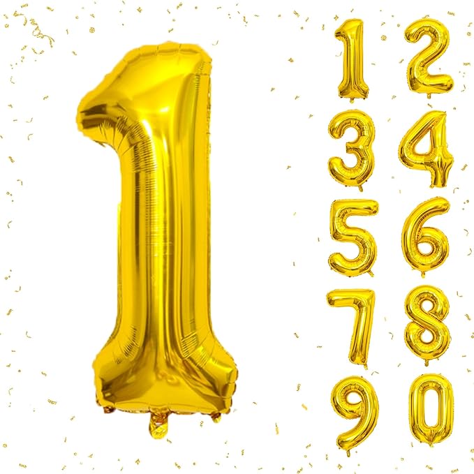 40 Inch Gold Number Balloons, Helium Mylar Foil Number Balloons for Birthday, Number 1 Balloon for 1st Birthday Decorations for Kids, Anniversary Party Decorations Supplies