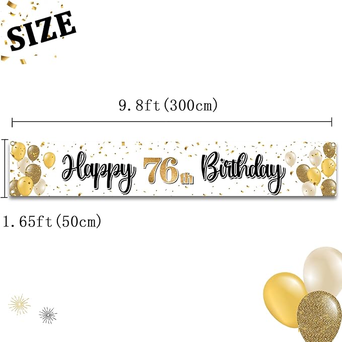 Happy 76th Birthday Decorations,76th Gold Balloon Large Birthday Hanging Banner Sign - Cheers to 76 Years Old Bday Party Supplies.